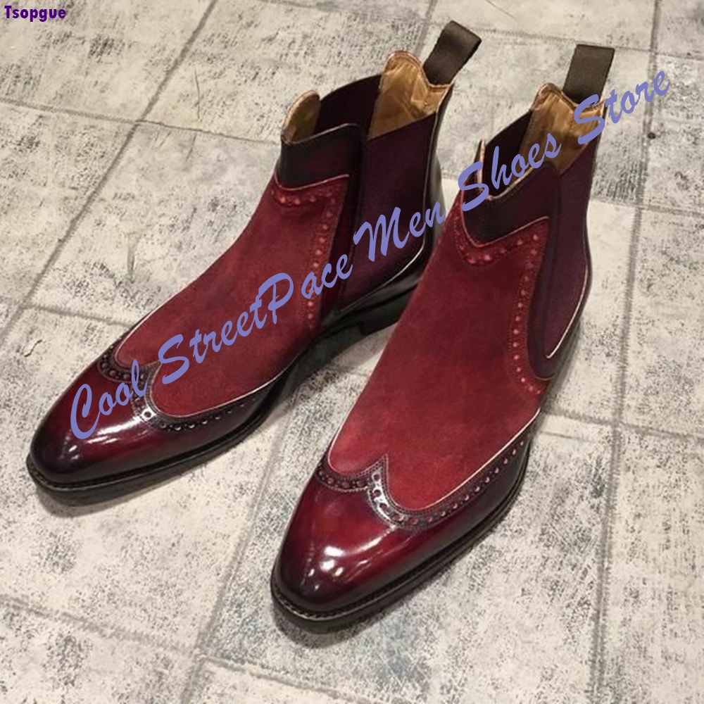 Leather Shoe Polish - Herenschoenen Vintage Rode Tweekleurige Chelsea Boots